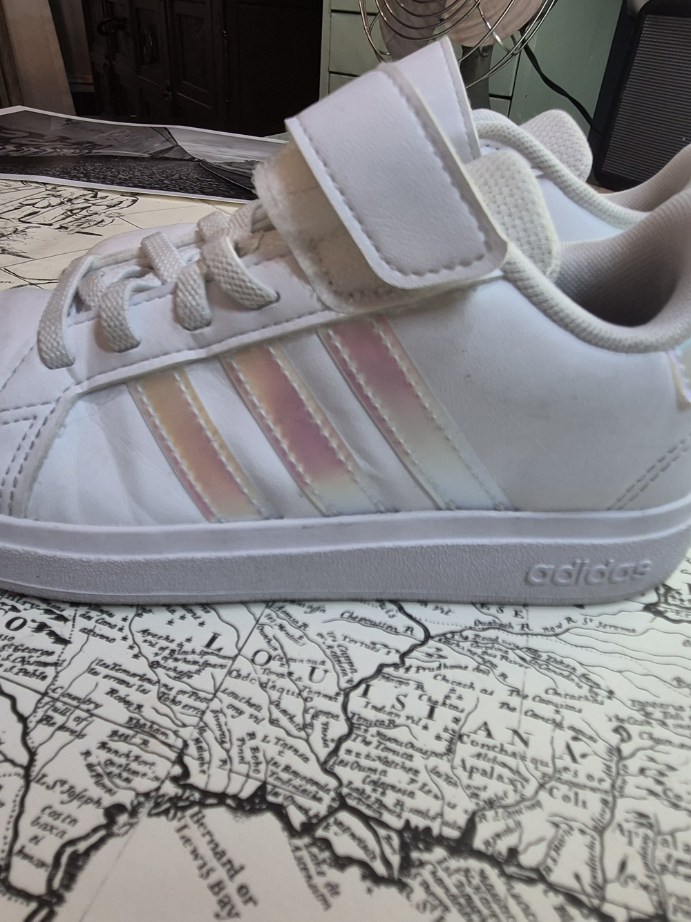adidas Kids White Sneakers with Iridescent Stripes